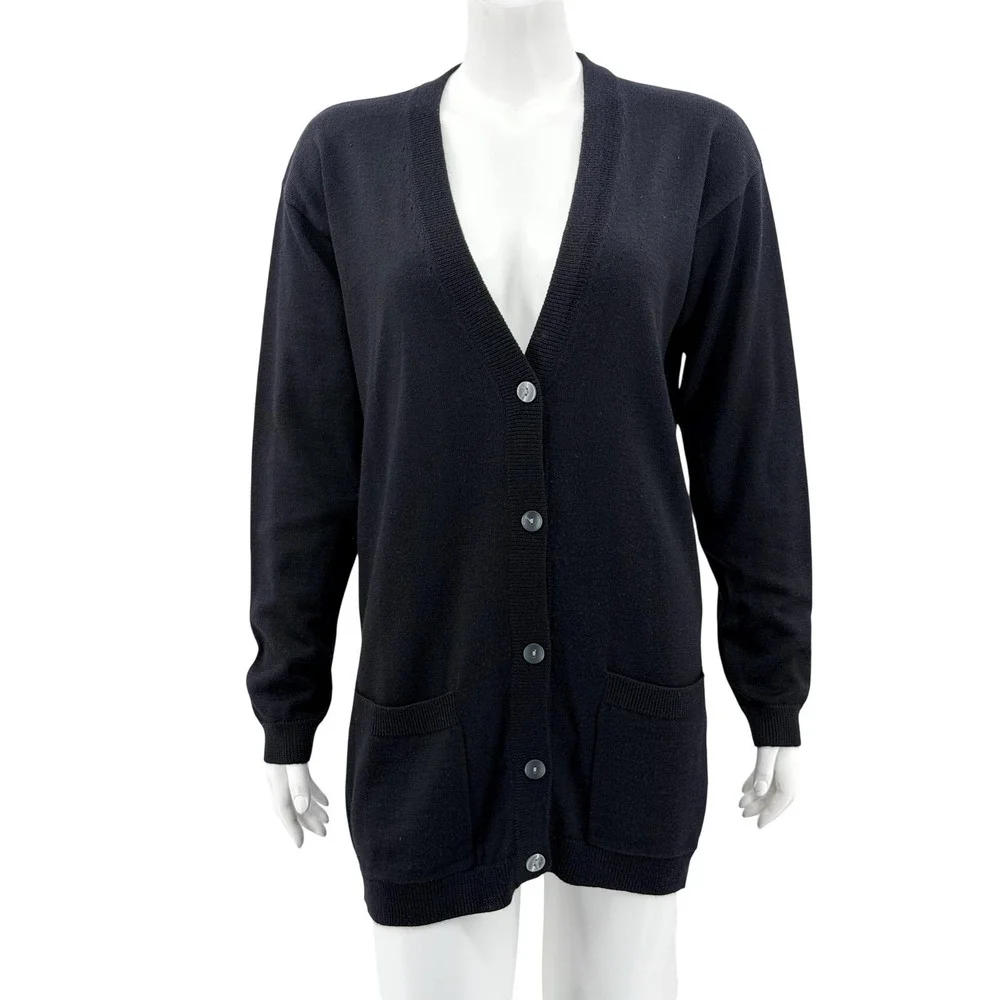 Vintage Outlander Sweater Womens Small Black Cardigan Wool Blend V-Neck Longline
